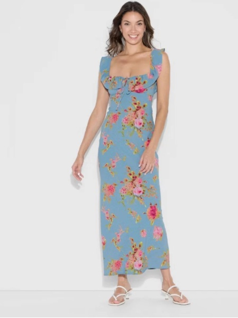 Blue Floral Ruffle Maxi Dress - Women